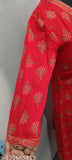 Red rayon anarkali kurti with gold printed dupatta set
