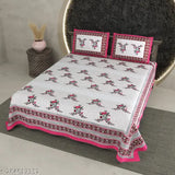 King size cotton bedsheet with 2 pillow covers from Riddhi Siddhi Textiles, botanical print on white for summer use