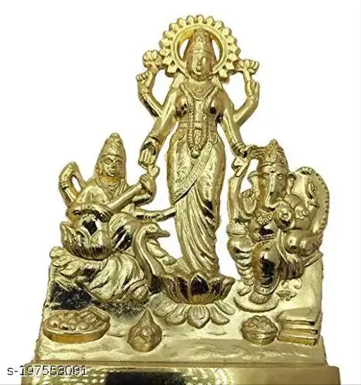 Navy blue brass statues: Laxmi, Ganesh, Saraswati set (4x4 inch) - Indian home decor, unique gift idea