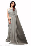 Grey georgette cut work saree with ari work