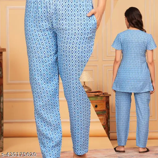 Women's Rayon Printed Night Suit Set - Trendy coord set for women and girls