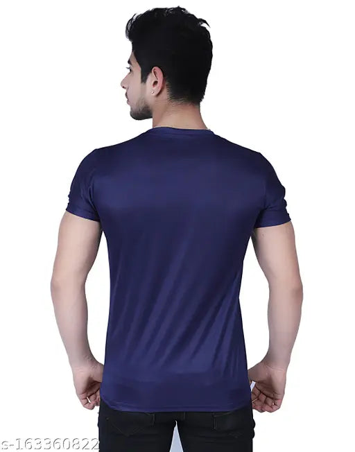 Blue & Grey Nylon Lycra Half-Sleeve Round Neck Sport T-Shirt for Men & Boys. Perfect fit for all-day wear and suitable for all seasons. Machine washable, premium soft feel, breathable, and absorbent
