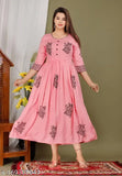 Rayon hand block printed Anarkali kurta, vibrant Indian fashion with three-quarter sleeves