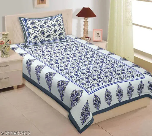 100% Cotton Jaipuri Single Bedsheet 1 Bedsheet with 1 Pillow cover