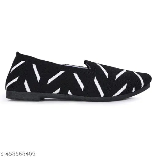 Black patterned fabric, comfortable soles, stylish design for women's footwear