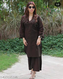 Women's cotton slub straight kurta pent set with palazzos, solid color, three-quarter sleeves. Pack of 2 sizes: M, L, XL, XXL