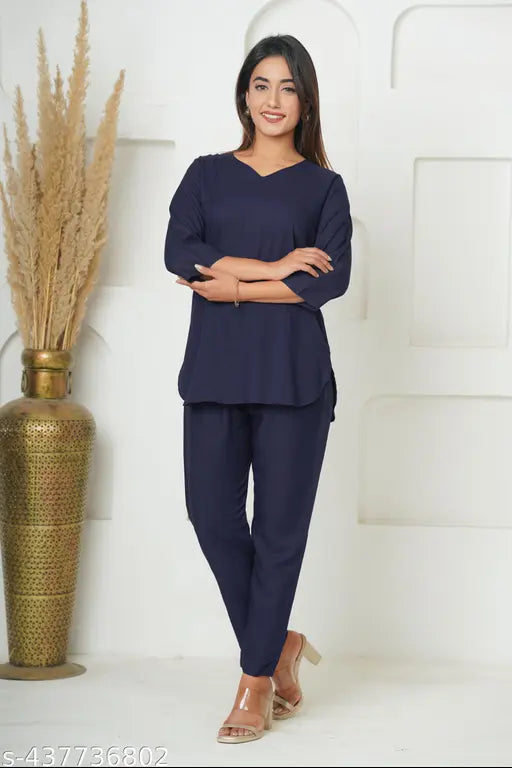 Rayon nightsuit set by Siya, solid color three-quarter sleeve pyjamas for women (S-XXXL), made in India