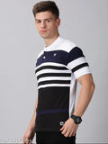Striped cotton premium collar t-shirt for men, casual sporty classic from THE FASHION FACTORY in India