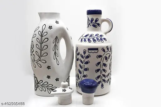 Blue and white ceramic oil dispenser 1000ml, stylish kitchen design, handmade and handicrafts