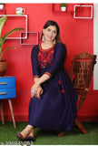 Navy blue rayon embroidery women's and girls' formal dress gown with full skirt