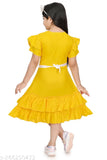 Yellow rayon printed net short-sleeved dress for kids aged 1-4 years, India origin
