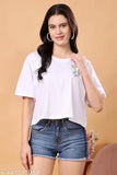 Black and white cropped t-shirt with half sleeve, oversized rabbit DTF print