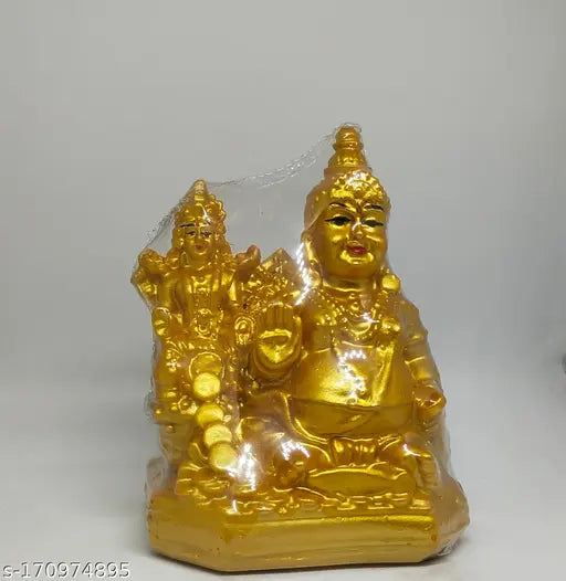 Golden polymarble Kubera and Lakshmi statue for wealth and harmony, decorative showpiece for home