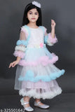 White and pink tulle ruffle dress, girls' formal wear