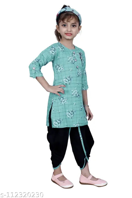 Hariyal Creation Rama green designer checked Patiala suit for girls - cotton silk anarkali style partywear, size 3-4 years