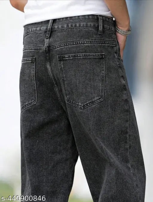 Black men's jeans, with a zip closure