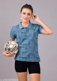 Premium polycotton long sleeves collar t-shirt for women, printed net pattern, XL (20in bust, 27in length), India