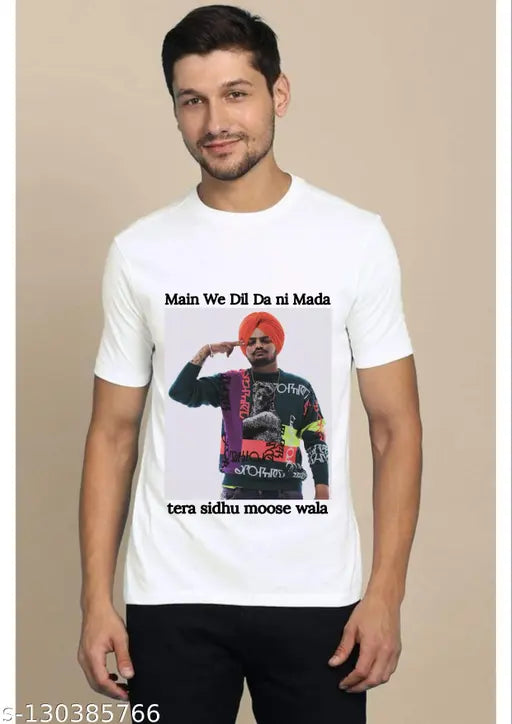 Polyester short-sleeve printed Siddhu Moosewala t-shirt, Indian fashion apparel