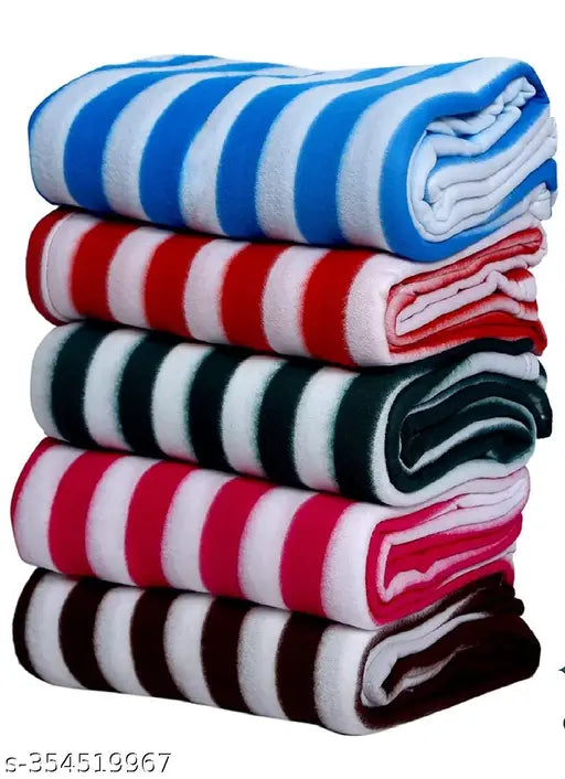 Multicolor self-design lightweight polar fleece blankets, perfect for light winters and summer, free size pack of 5 from KKC, India