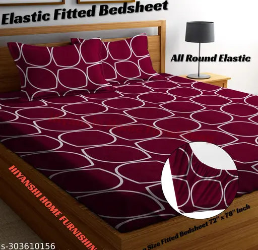 Blue Glaze-Cotton King Size Fitted Bedsheet with Pillow Covers, Breathable & Wrinkle Free for 48" Mattress (72 x 78 inches + 10 inch drop, thread count 220)