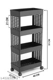 4-tier black metal kitchen rack for storage, 2x shelves on wheels, ELIGHWAY MART, ideal for fruit, vegetable or aloo pyaz display