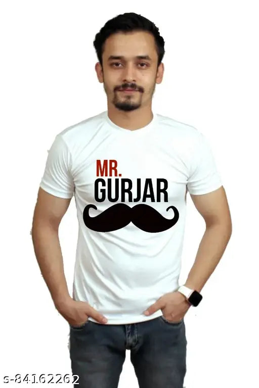 Cotton blend Mr Gurjar t-shirt, printed pattern on short sleeves, premium quality men's wear for comfort and style (Made in India)