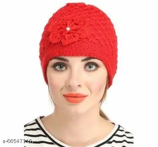 A red knitted beanie, providing warmth for winter