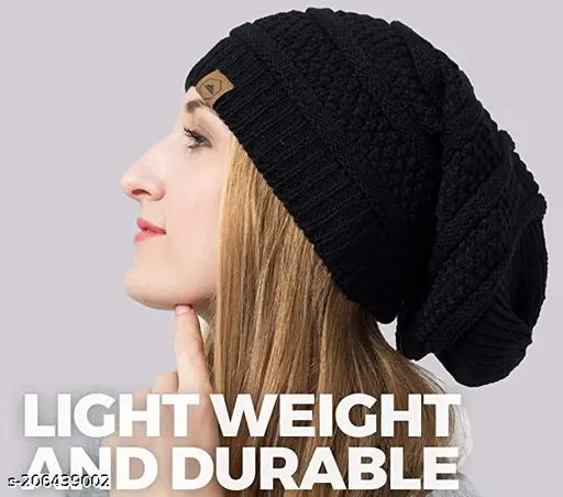 Woolen black beanie cap
