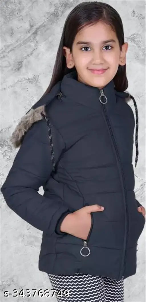 Winter coat, black with fur trim