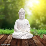 Handcrafted white PMR meditation Gautam Buddha figurine in orange resin, 5.5-inch tall statue for decorative Fengshui or showpiece, premium rare polymarble item for tranquil ambiance
