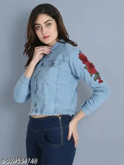 Denim waistcoat for women, solid pattern, long sleeves, S-XL sizes available
