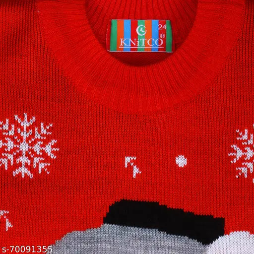 Knitco wool sweater with snowman winter print for infants and kids, long sleeves on display