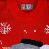 Knitco wool sweater with snowman winter print for infants and kids, long sleeves on display