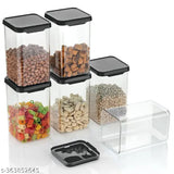 Black airtight square plastic kitchen storage containers set, 1100ml, pack of 12