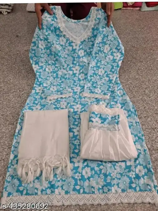 Blue flower dress with matching scarf and shawl