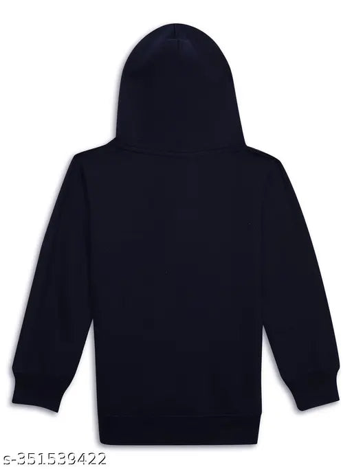 Navy Blue Printed Hooded Cotton Fleece Sweatshirt for Boys