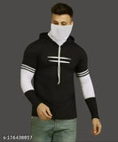Cotton blend hooded neck, striped partywear mask t-shirt for men - machine washable, moisture-wicking fabric