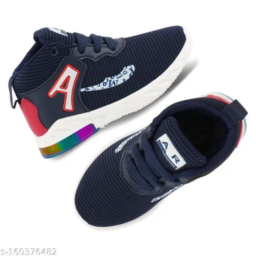 Kid's navy blue sneakers with LED lights, comfortable soles