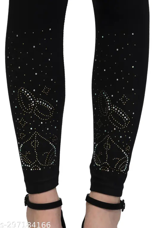 Embellished net Lycra jeggings for girls and women, Indian fancy stone design