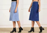 Light blue denim A-line skirt for women, set of two with varying waist sizes