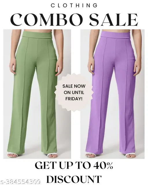 Purple high rise bell bottom trousers for women