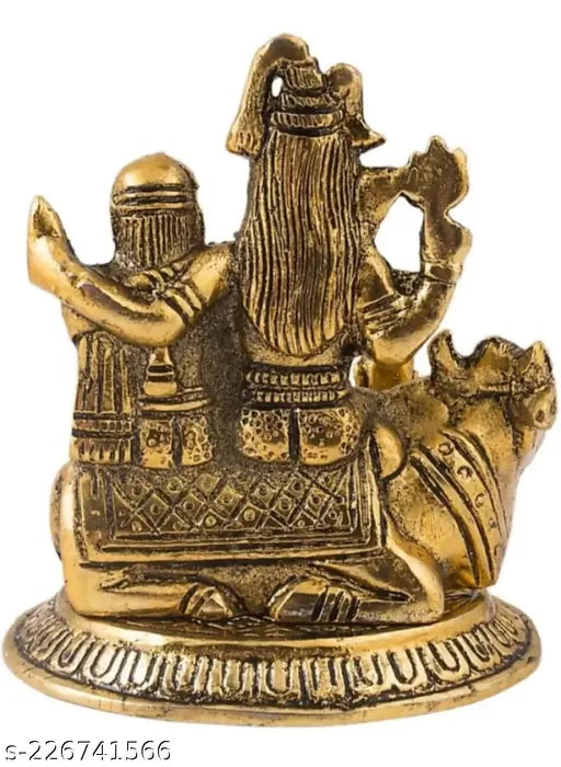 Golden metal decorative showpiece featuring Shiv Parivar with Ganesh and Kartik, intricate designs with cultural symbolism