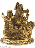 Golden metal decorative showpiece featuring Shiv Parivar with Ganesh and Kartik, intricate designs with cultural symbolism