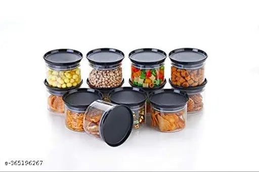 Black stackable air-tight kitchen storage containers with modular lids for rice, dal, atta, cereals, snacks, 500 ml each