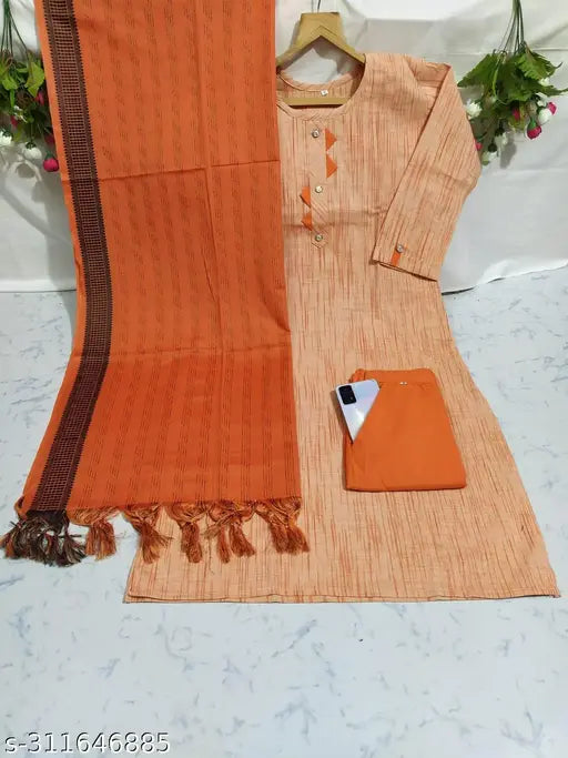 Women's fashionable cotton kurta set with dupatta orange, salwar kameez