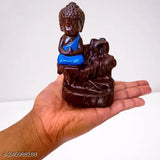Resin Buddha smoke fountain decor showpiece, 10x10x6 cm with 51 backflow cones, handcrafted in India