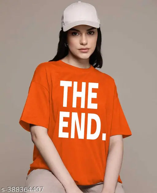 Trendy Oversized Women Printed Tshirt Down Shoulder Cotton