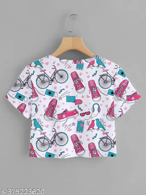 Printed polyester short sleeve women's cycling t-shirt in various sizes: S, M, L, XL