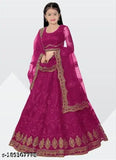 Embroidered, semi-stitched net lehenga choli for girls aged 9-14 years, heavy net material, zipper closure