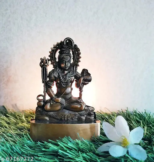 Gold-plated small Shiv Idol, copper finish, handicraft for car dashboard or home decor